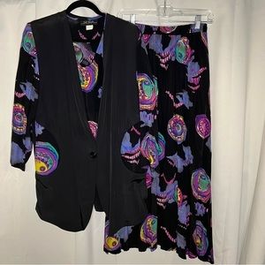 Vintage Ixora 3-Piece Set Colorful Skirt Blouse and Jacket Sz Small/Extra Small